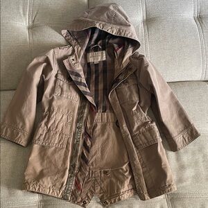 Burberry Tan Hooded Trench with Check Lining kids size 5